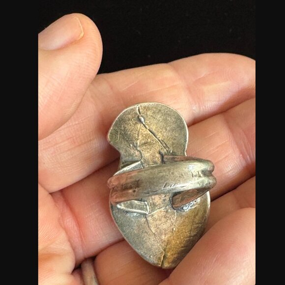 Vintage Sterling Silver Turquoise Feather Ring w/2 Natural Stones – 19g - Picture 4 of 6